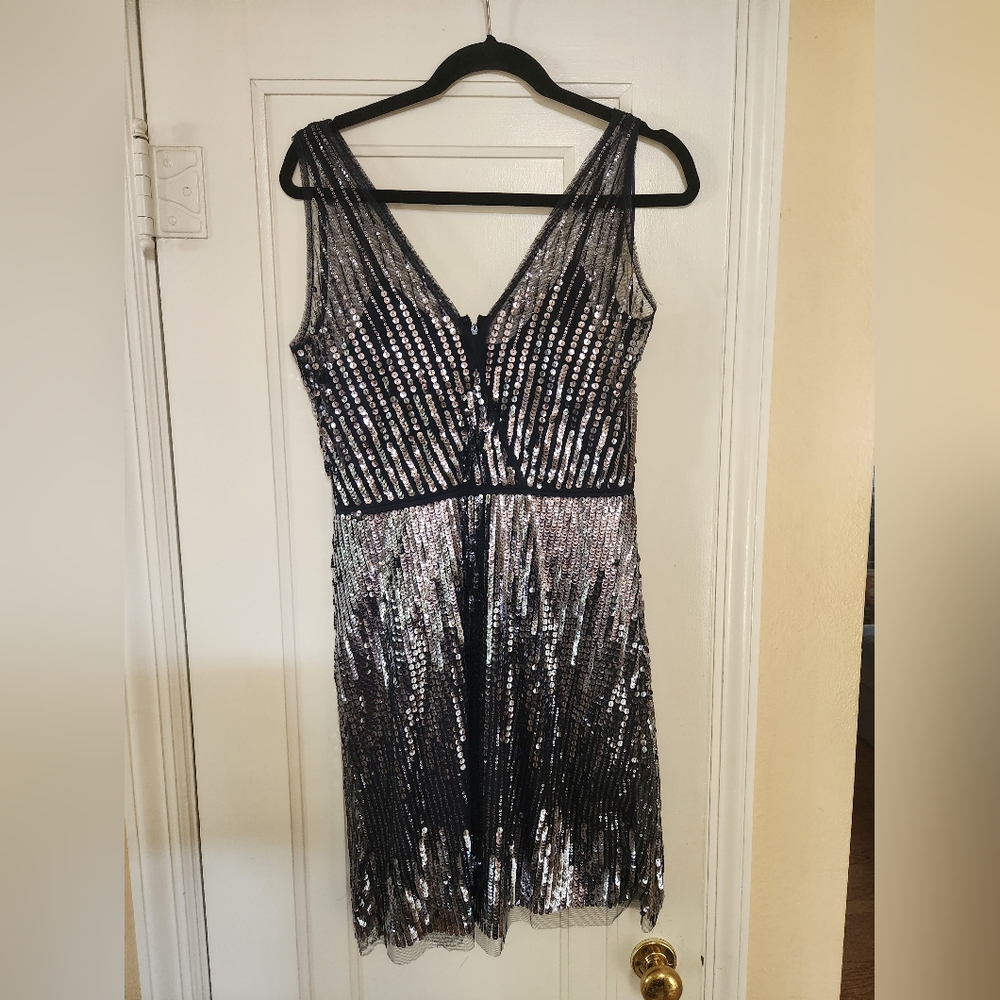 Navy Spense Dress with Silver Sequins